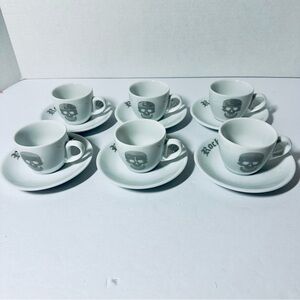 Christian Audigier Ed Hardy Rock Your Life Skull Motif Espresso Cups & Saucers